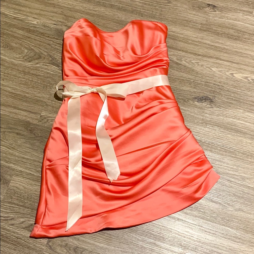 WToo Coral Asymmetrical Cocktail Dress